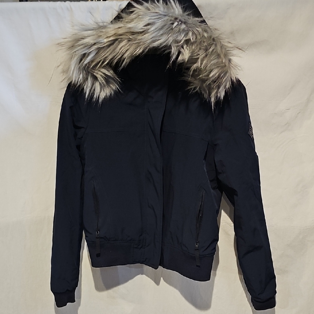 Hollister Black Bomber Jacket with Faux Fur Hood